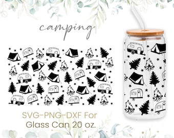20 Unzen Camping Libbey Glasdose SVG, Caravan Glasdose wickeln, Wald SVG, Kaffee Glasdose, Libbey Wrap, Libbey Wrap, Png-Dateien, Cricut