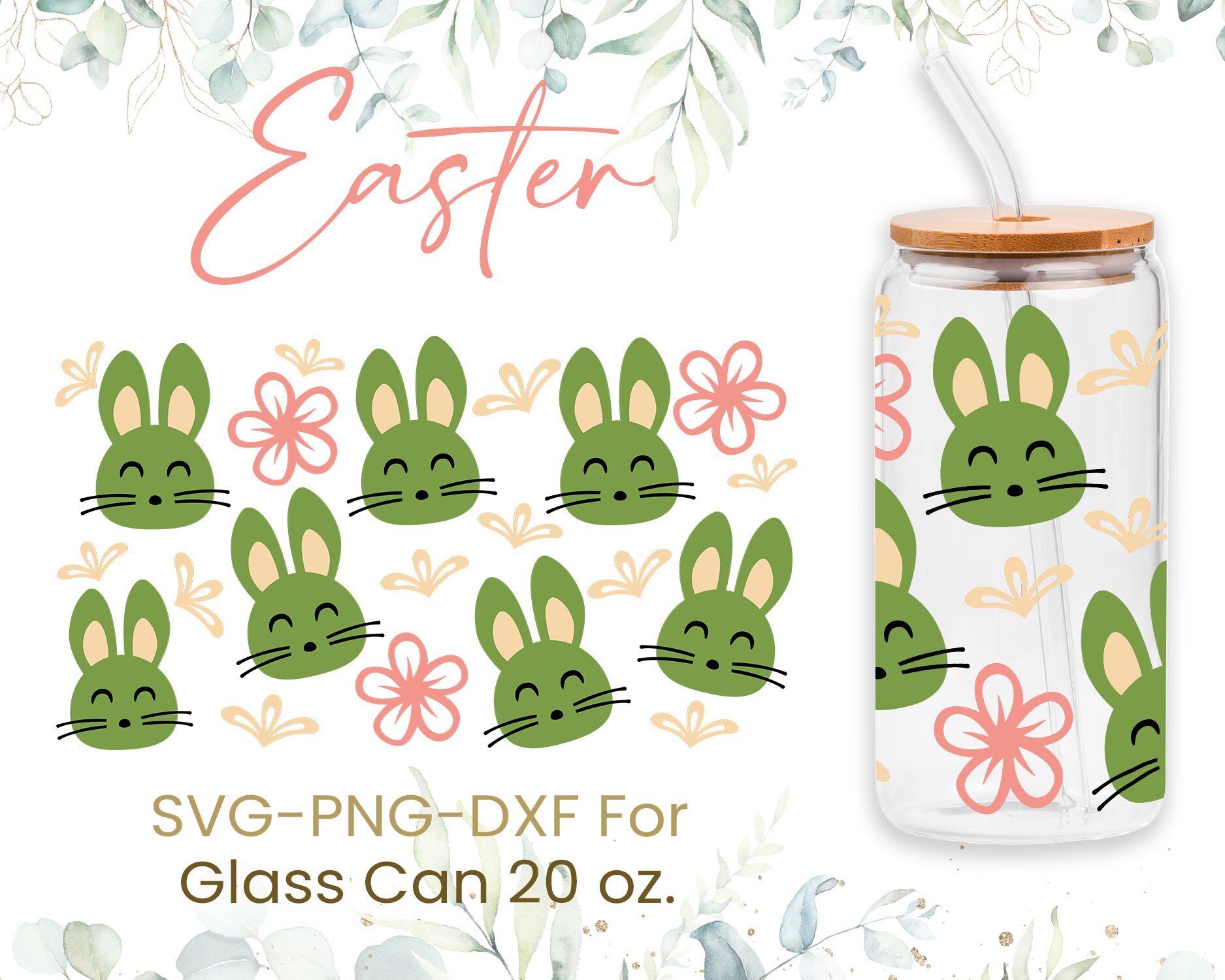 20oz Easter Bunny Libbey Glass Can Svg Bundle, Rabbit Peeps, Bunnies ...