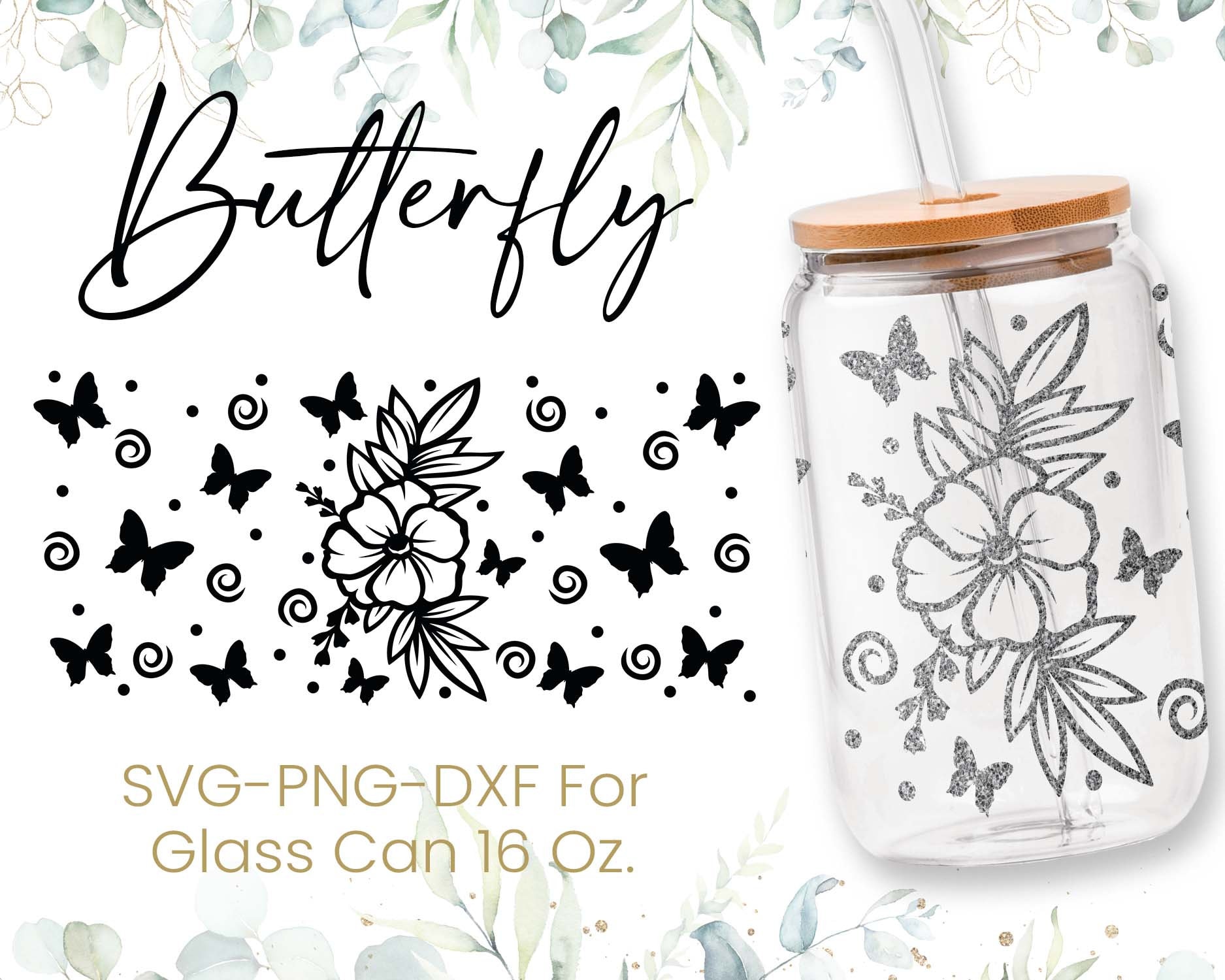 16oz Butterfly Libbey Glass Can Svg, Glass Can Full Wrap Svg ...