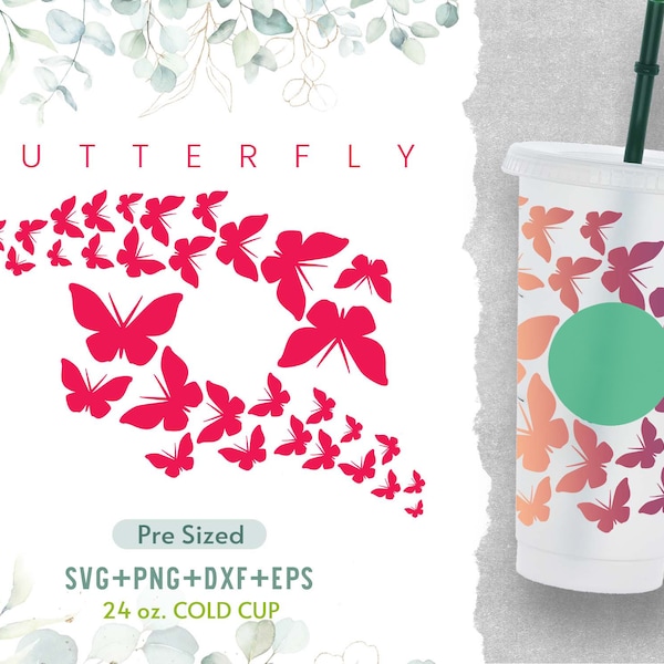 24oz Venti Cold Cup Butterfly Svg , Coffee Svg For 24oz Cold Cup,  Coffee Cold Cup Svg, Butterfly  Svg, Animal Svg, Full Wrap Svg