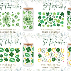 20oz St Patrick's Day Libbey Glass Can Svg Bundle, Happy Go Lucky Glass Can Full Wrap,St. Patrick's Day,Shamrock,Lucky,Shaped Beer Glass Can