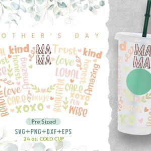 24oz Día de la Madre Sbux Copa Fría Svg, Envoltura del Día de la Madre Svg, Envoltura de Flores Svg, Copa Fría de Tamaño Previo, Archivos Eps Svg Dxf Png, Descarga Instantánea