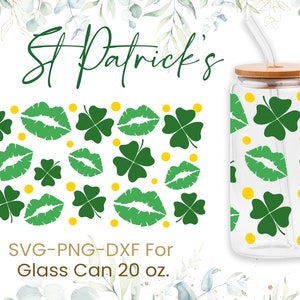 20oz St Patrick's Day Libbey Glass Can Svg, Happy Go Lucky Glass Can Full Wrap Svg,St. Patrick's Day,Shamrock, Lucky,Shaped Beer Glass Can