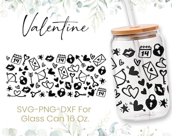 16oz Valentijnsdag Libbey glas kan Svg, glas kan volledige wrap Svg, kussen Svg, Love Heart Svg, gevormd bierglas, moeder Svg, Svg, Png, Cricut bestanden