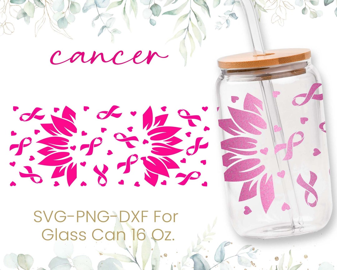 16oz Sunflower Ribbon Libbey Glass Can Svg, Glass Can Full Wrap Svg ...
