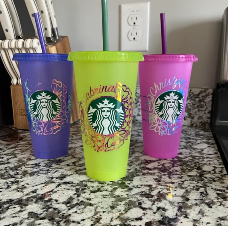 24oz Venti Cold Cup Cup Svg, bloem Svg, Floral Svg, Dxf Eps Png-bestanden voor snijmachines Cameo Cricut, gesneden bestand afbeelding 2