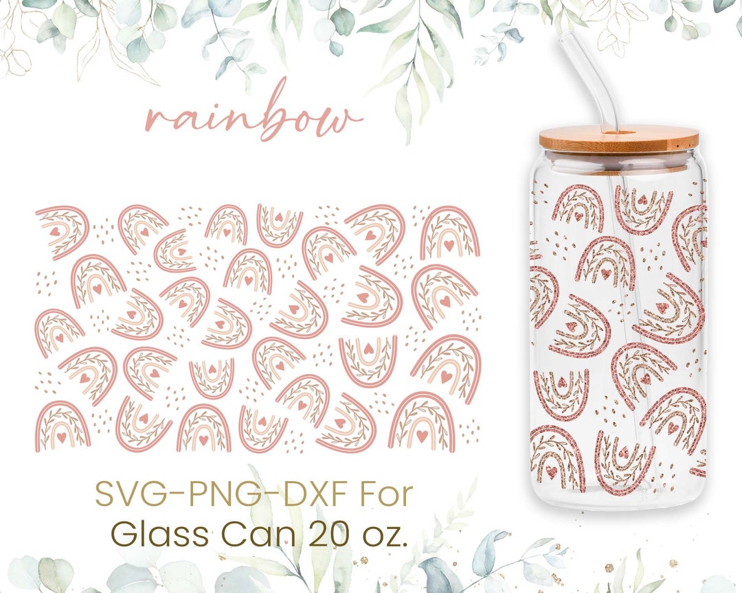 20oz Rainbow Libbey Glass Can Svg, Glass Can Full Wrap Svg, Wild Flower ...