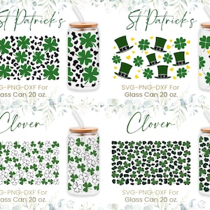 20oz St Patrick's Day Libbey Glass Can Svg Bundle, Happy Lucky Glass Can Full Wrap,St. Patrick's Day, Shamrock, Lucky,Shaped Beer Glass Can