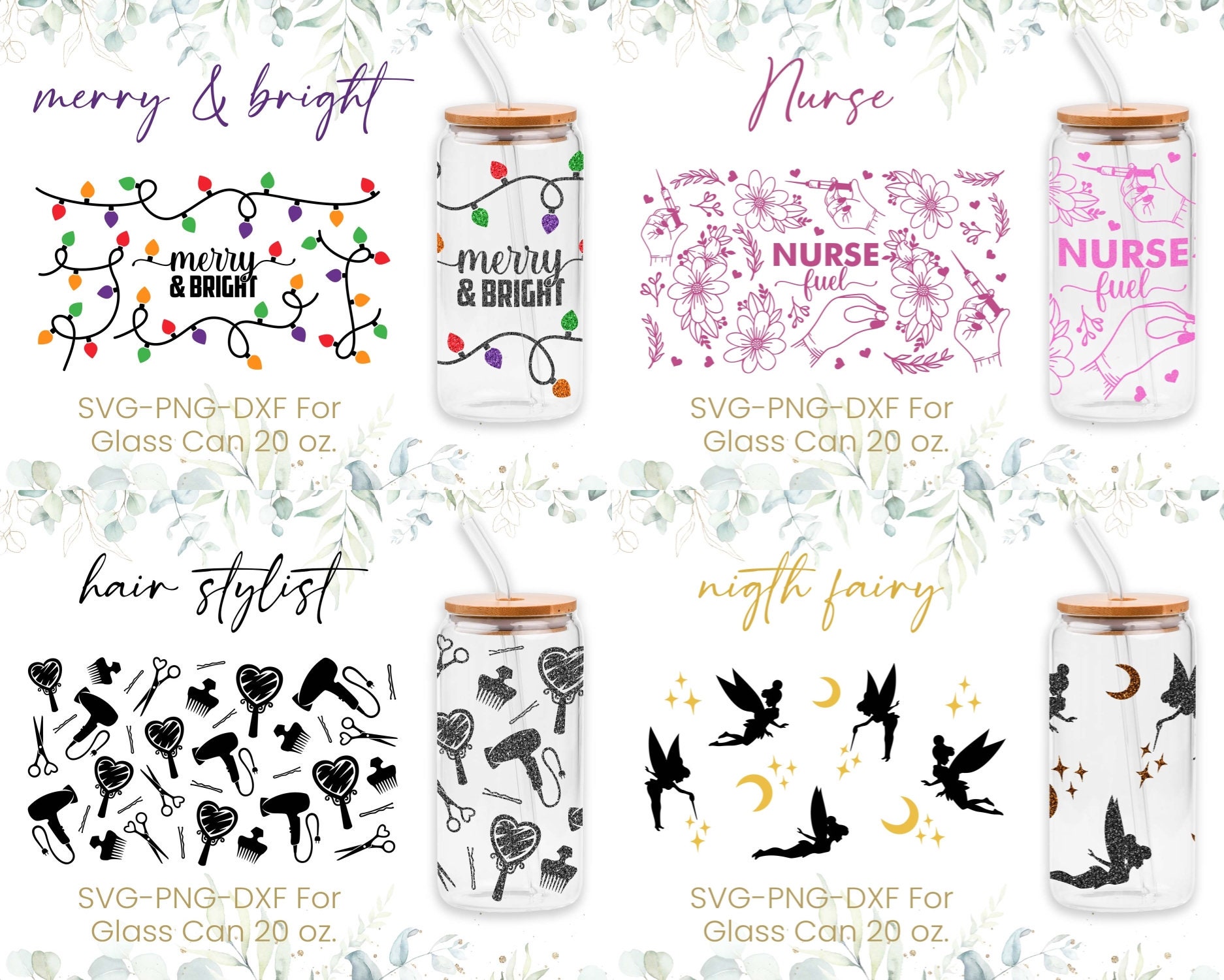 20oz Libbey Glass Can Svg Bundle, Nurse Fuel, Merry Bright, Night Fairy ...