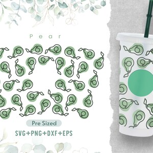 Tazza fredda pera da 24 once in formato Svg, Coppa fredda di Venti in formato Svg, Estate in formato Svg, Frutta in formato Svg, Pre-dimensionato in formato Svg, Decalcomania perfetta per Venti, Full Wrap Svg, Cricut