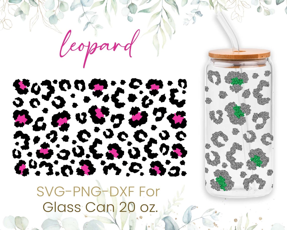 20oz Libbey Glass Can Svg Bundle, Leopard Pattern, Glass Can Full Wrap ...