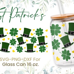 16oz St Patrick's Day Libbey Glass Can Svg, Happy Lucky Glass Can Full Wrap Svg, St. Patrick's Day,Shamrock,Lucky,Shaped Beer Glass Can Svg
