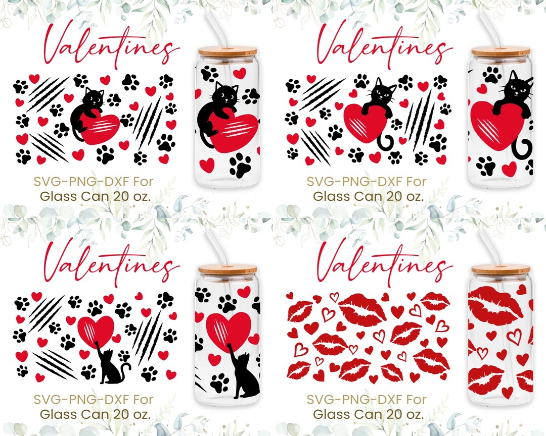 20oz Hearts Libbey Glass Can Svg Bundle, Glass Can Full Wrap Svg ...