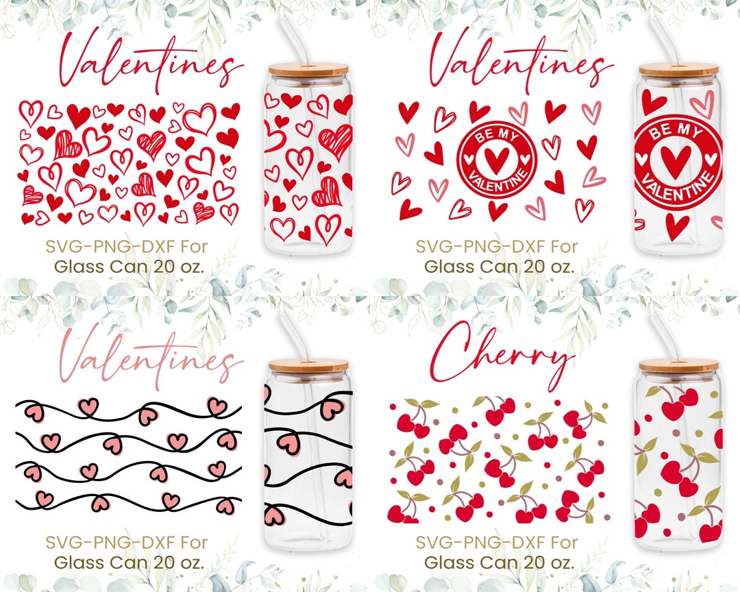 20oz Hearts Pattern Libbey Glass Can Svg Bundle,kiss Lips Svg, Sketchy ...