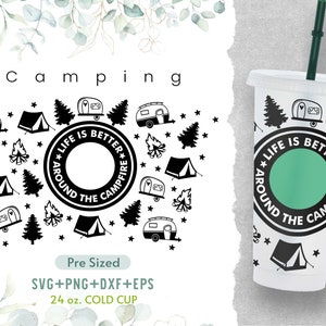 24oz Camping Cold Cup Svg, Venti Cold Cup Svg, Full Wrap Camp Svg, Campfire Svg, Country Cold Cup Svg, Café Taza Fría Svg, Archivos Cricut