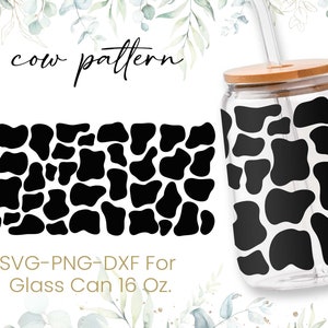 16oz Cow Pattern Libbey Glass Can Svg, Glass Can Full Wrap Svg,Cow Svg, Cow Svg, Shaped Beer, Mom Svg,Svg,Png,Cricut Files,Animal Svg