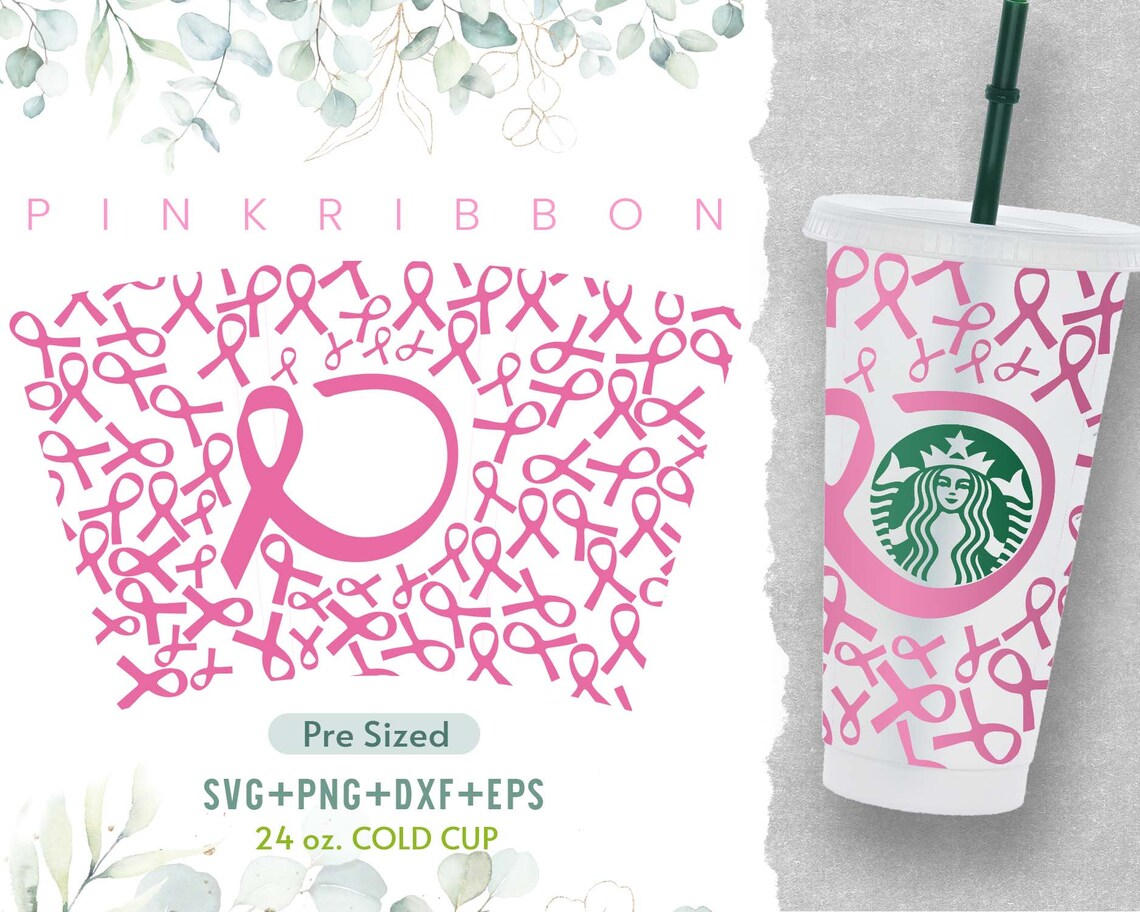 Seamless Pink Ribbon Wrap Svg Pink Ribbon Cold Cup Svg - Etsy