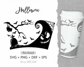 16 Unzen Halloween Hot Cup svg, Jack Skellington svg, Hot Cup Wrap svg, Halloween svg svg, Kürbis svg, Pre Sized svg, Full Wrap svg Png