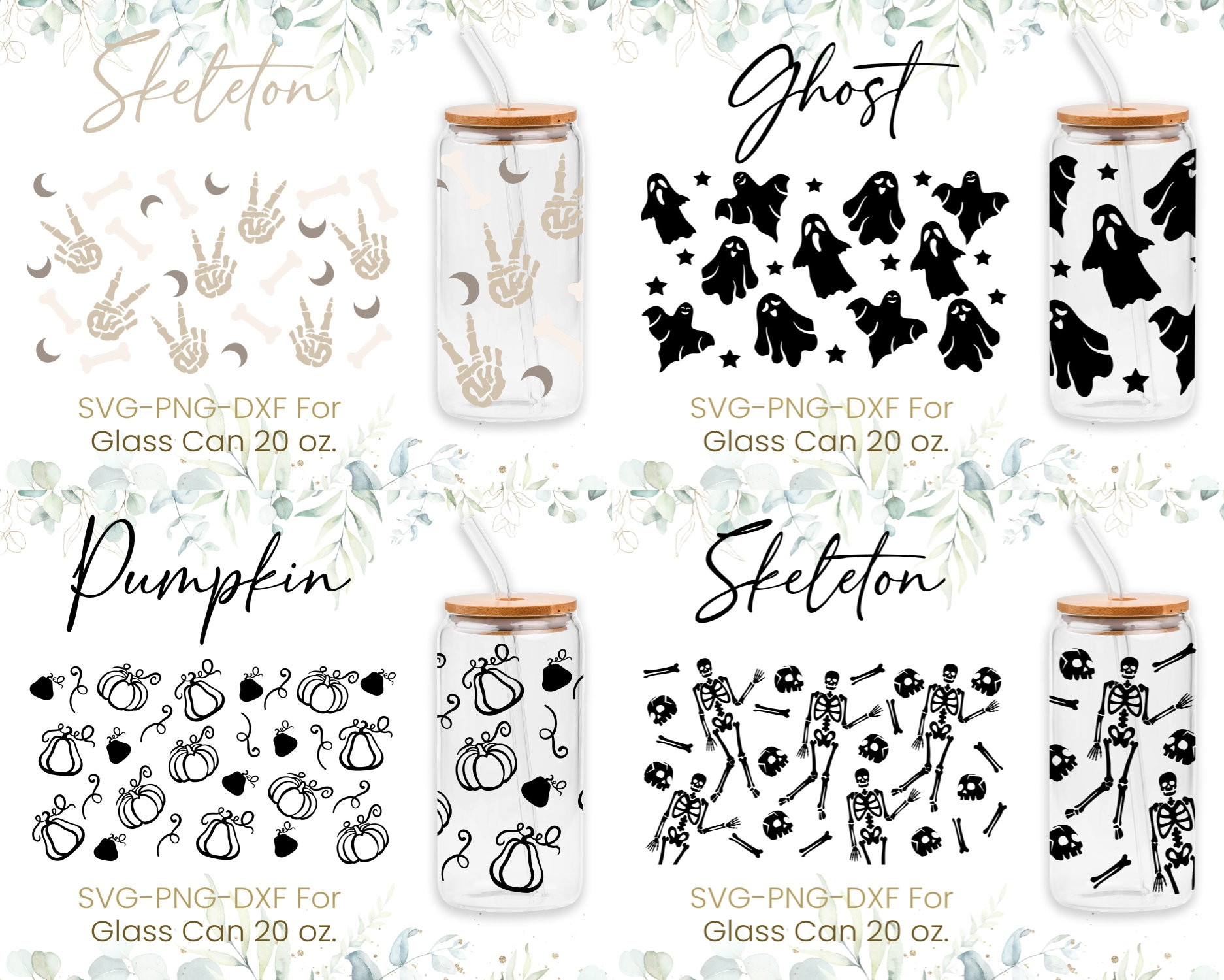 20oz Halloween Libbey Glass Can Svg Bundle, Skeleton Hand, Ghost Glass Can Svg, Pumpkin Svg, Skeleton Svg, Coffee Glass Can,Digital Download