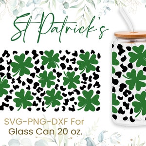 20oz St Patrick's Day Libbey Glass Can Svg, Happy Lucky Glass Can Full Wrap Svg, St. Patrick's Day, Shamrock, Lucky, Shaped Beer Glass Can