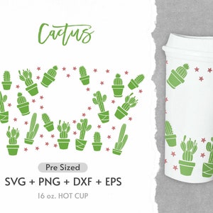 16oz Cactus Hot Cup Svg, Full Wrap SVG, Boho Flower Svg,Cactus Svg, Patrón Svg, Maxican Party Svg, Pre Sized Hot Cup, Png,Cricut Cut Files
