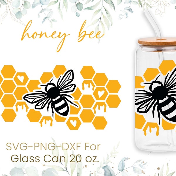 20oz panal Libbey vidrio puede svg, vidrio de peine de miel puede envolver svg, abejas de miel svg, vidrio de café puede svg, libbey wrap svg, archivos png, cricut