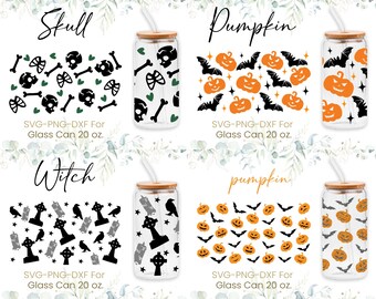 20oz Halloween Libbey Glass Can Svg Bundle, Skull Svg, Ghost Glass Can Svg, Pumpkin Svg, Witch Svg, Coffee Glass Can Svg, Cutfile, Png File