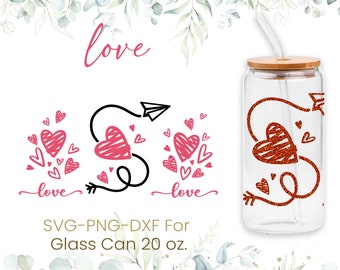 20oz Love Heart Libbey Glass Can Svg, Glass Can Wrap Svg, Coffee Glass Can, Beer Glass Can, Love, Valentines Glass Can, Svg, Png, Cricut