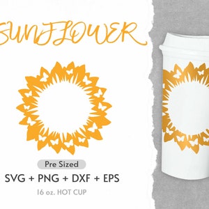16oz Sunflower  Hot Cup Svg, Full Wrap Hot Cup Svg, Wildflower Svg, Leaf Svg, Coffee Hot Cup Svg, Pre Sized Hot Cup, Svg, Png,Cricut