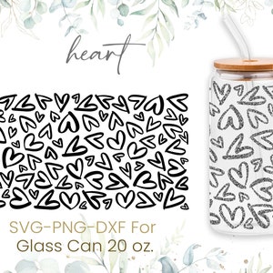 20oz Hearts Pattern Libbey Glass Can Svg, Glass Can Wrap Svg, Coffee Glass Can, Beer Glass Can, Love, Valentines Glass Can, Svg, Png, Cricut