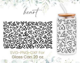 20oz Hearts Pattern Libbey Glass Can Svg, Glass Can Wrap Svg, Coffee Glass Can, Beer Glass Can, Love, Valentines Glass Can, Svg, Png, Cricut