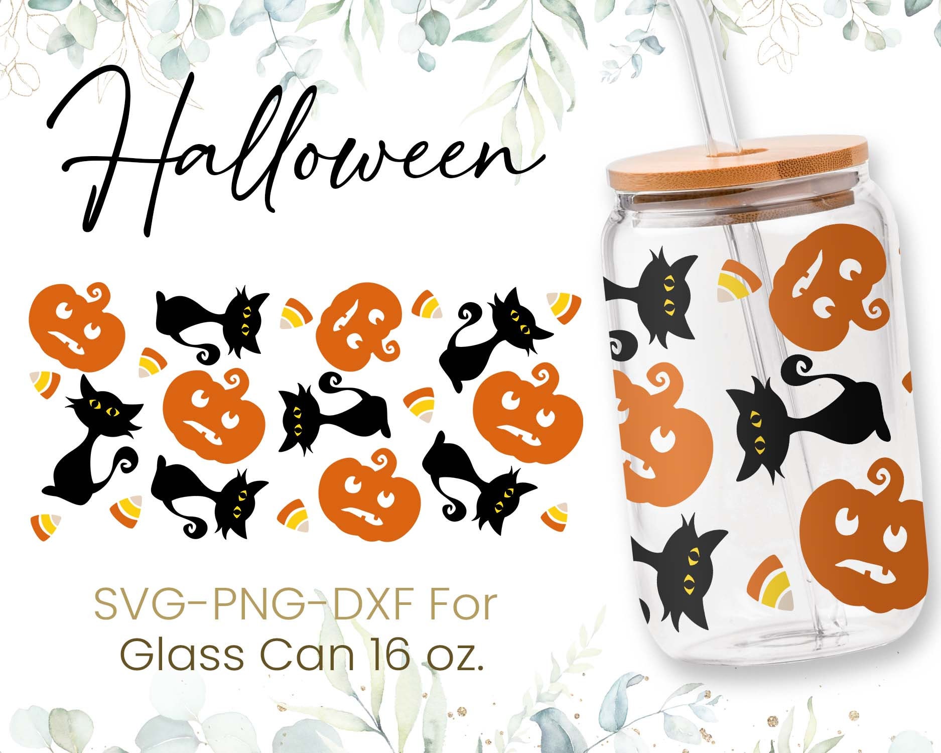 16oz Halloween Libbey Glass Can Svg Bundle, Ghost Glass Can Wrap Svg ...