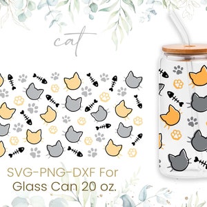 20oz Cat Pattern Libbey Glass Can Svg, Cat Print Glass Can Wrap Svg,Animal Pattern Svg, Cat Paw Can Glass Svg, Libbey Wrap Svg,Png Files,