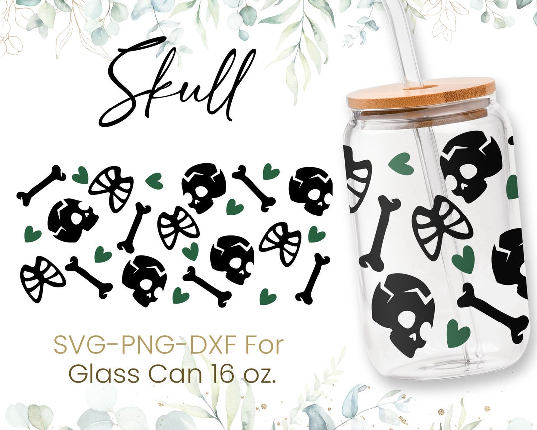 16oz Skull Skeleton Hand Libbey Glass Can Svg, Ghost Glass Can Wrap Svg ...