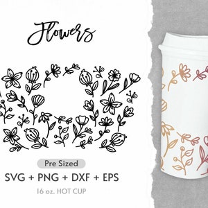 16oz Flower Hot Cup Svg, Full Wrap Hot Cup Svg, Wild Flower Svg, Flowers Svg, Coffee Hot Cup Svg, Pre Sized Hot Cup,Svg,Png,Cricut
