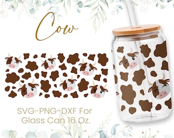 16 onças cabeça de vaca Libbey Glass Can Svg, Cow Glass Can Wrap Svg, Animal Print Svg, Beer Glass Can Svg, Libbey Wrap Svg, Svg Dxf Png Files, Cricut