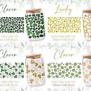 16oz St Patrick&#39;s Day Libbey Glass Can Svg, Glass Can Full Wrap Svg,St. Patrick&#39;s Day,Shamrock, Lucky,Shaped Beer Glass Can,Png,Cricut Files