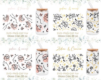 20oz Libbey Glass Can Svg Bundle, Aries, Cancer, Glass Can Full Wrap Svg,Constellations Astrology, Zodiac Sign,Shaped Beer,Png, Cricut Files