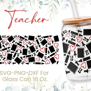 16oz Teach Love Inspire Libbey Glass Can Svg, Glass Can Full Wrap Svg, Teacher Fuel, Teacher Life, Shaped Beer,Back to School,Svg,Png,Cricut