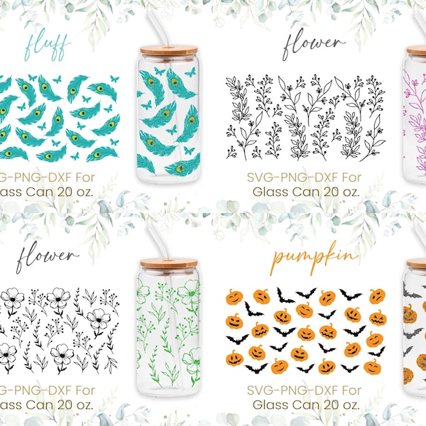 20oz Libbey Glass Can Svg Bundle, Wildflower, Line Flower, Peacock, Halloween, Coffee, Glass Can Full Wrap Svg, Beer Can Glass, Cricut Files