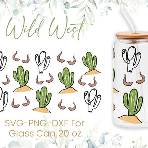 20oz Cactus Libbey Glass Can Svg, Glass Can Full Wrap Svg, Boho Svg, Succulent Coffee  Svg, Cactus Svg, Coffee Glass Wrap,Cricut Files