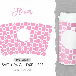 16oz Retro Flower Hot Cup Svg, Full Wrap Hot Cup Svg, Roses Svg, Flower Svg, Coffee Hot Cup Svg, Pre Sized Hot Cup, Svg, Png,Cricut