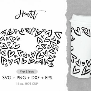 16oz Hearts Hot Cup Svg, Hearts Full Wrap Svg, Hearts Svg, Heart Svg, Love Svg, Hot Cup Svg, Sketchy Hearts,  Hearts Doodle Svg