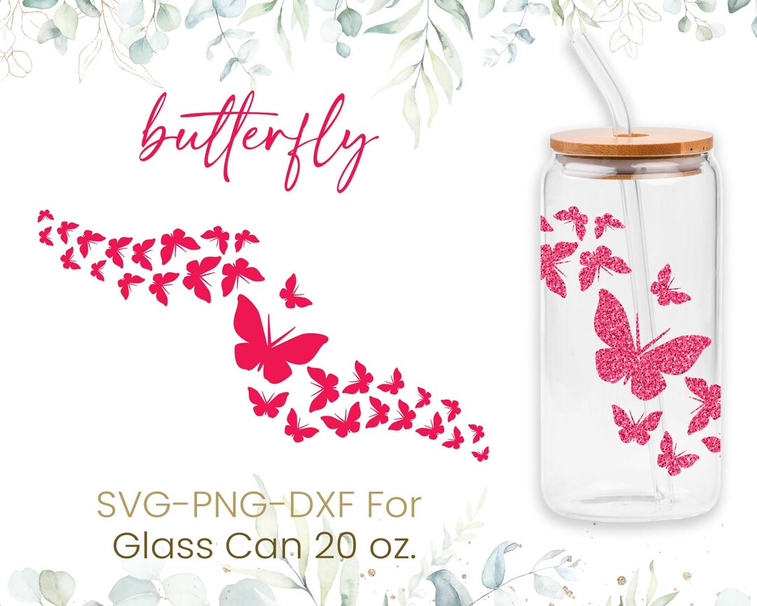 20oz Butterfly Libbey Glass Can Svg, Glass Can Full Wrap Svg ...