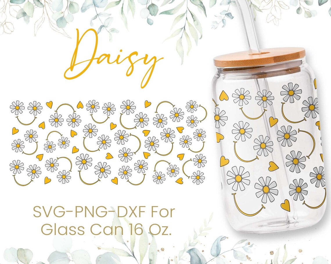 16oz Daisy Libbey Glass Can Svg Glass Can Full Wrap Svg - Etsy Canada