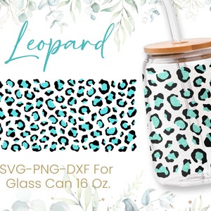 16oz leopardo corazón Libbey vidrio lata svg, vidrio puede envoltura completa svg, patrón animal svg, estampado de leopardo svg, cerveza en forma, svg, png, archivos cricut