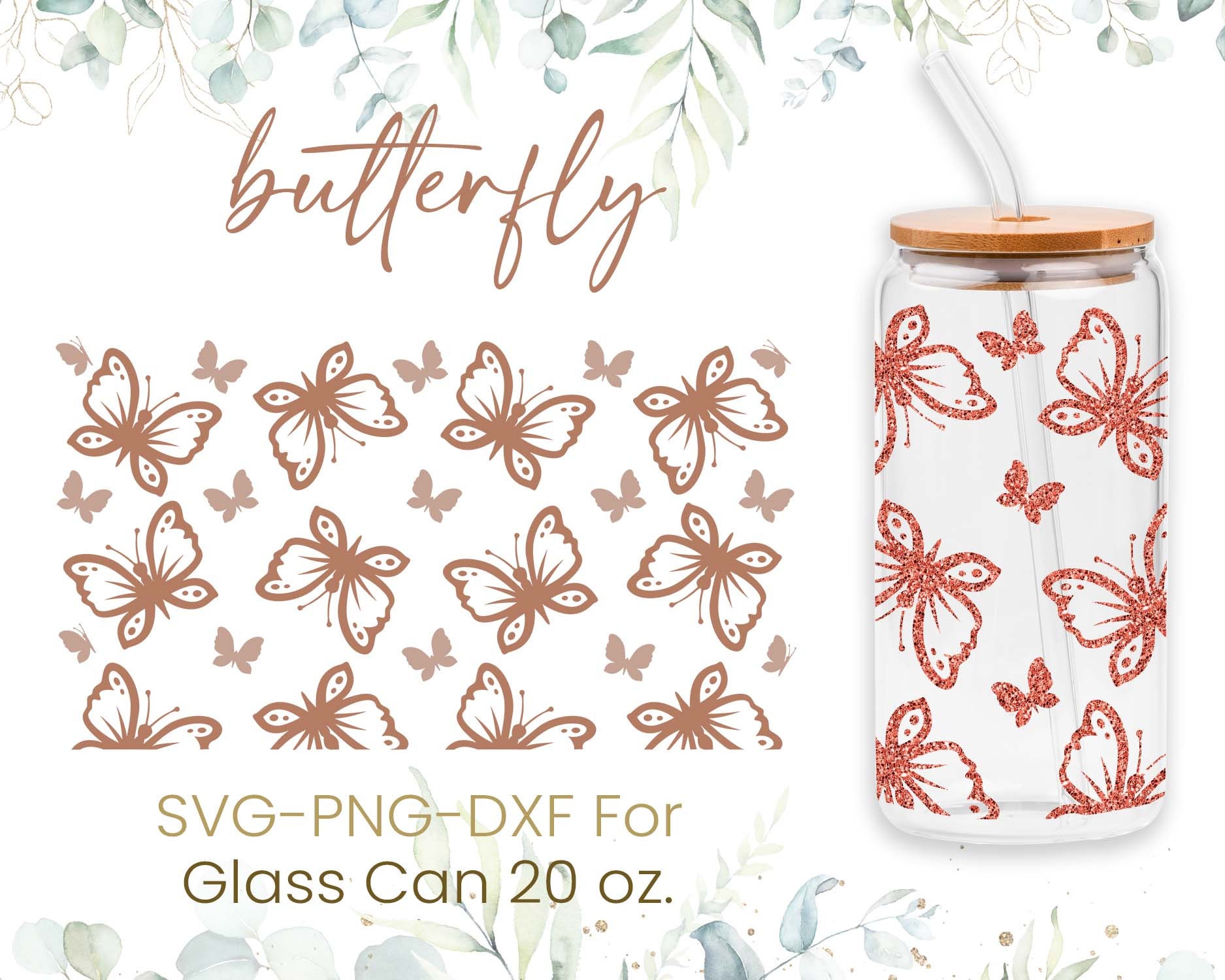 20oz Libbey Glass Can Svg Bundle, Butterfly, Sunflower, Usa Flag ...