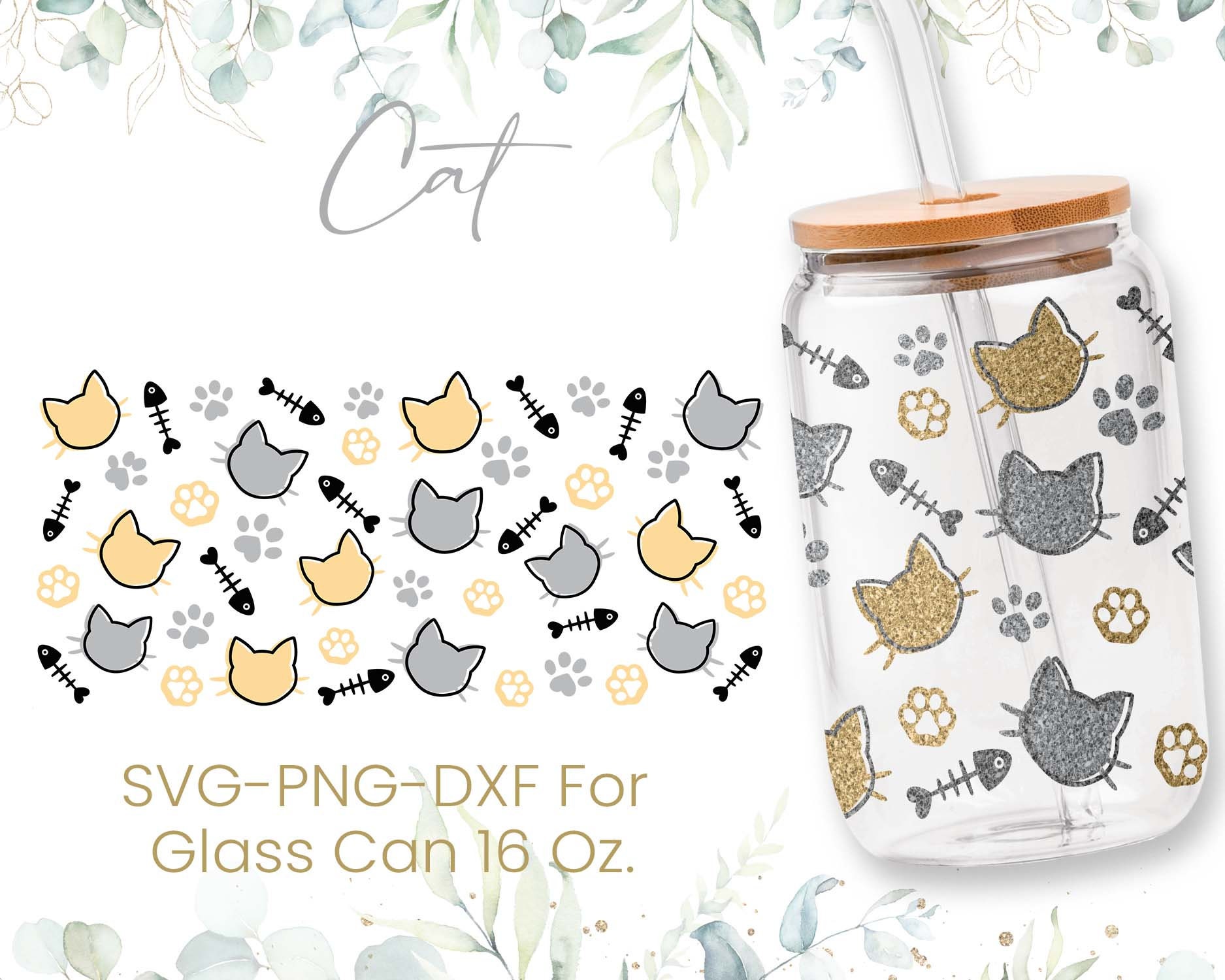16oz Libbey Glass Can Svg Bundle, Leopard Pattern, Cat Mom, Cat, Easter ...