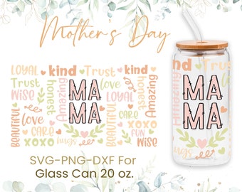 20oz Mother's Day Libbey Glass Can Svg, Mom Libbey Can Wrap Svg, Floral Svg, Mother Template, Beer Glass Can Svg, Coffee Glass Wrap, Png