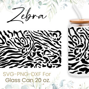 20oz Zebra Pattern Libbey Glass Can Svg, Glass Can Full Wrap Svg, Zebra Print Svg, Leopard Print Svg, Shaped Beer, Svg, Png, Cricut Files
